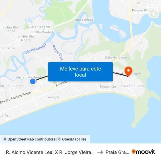 R. Alcino Vicente Leal X R. Jorge Vieira Coutinho to Praia Grande map