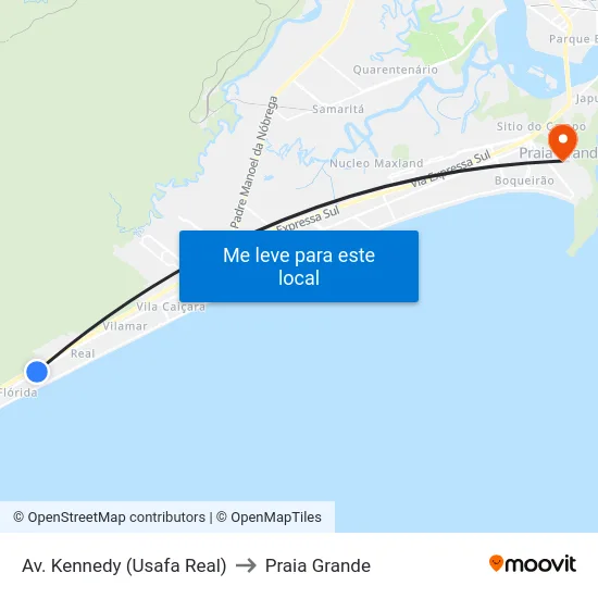 Av. Kennedy (Usafa Real) to Praia Grande map