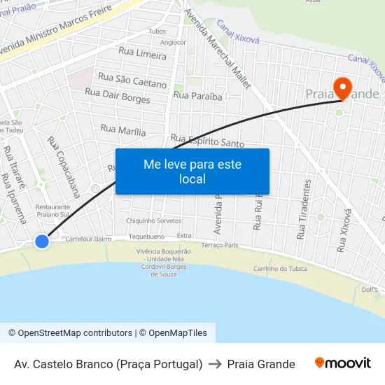Av. Castelo Branco (Praça Portugal) to Praia Grande map