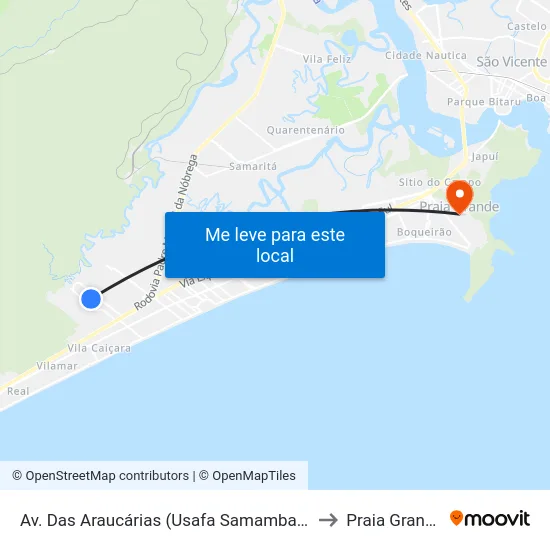 Av. Das Araucárias (Usafa Samambaia) to Praia Grande map