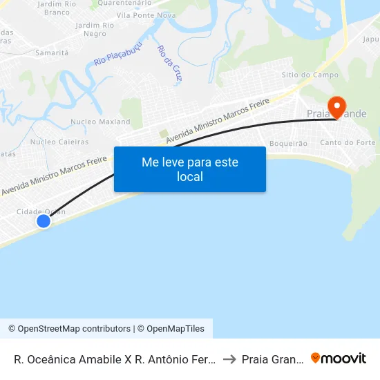 R. Oceânica Amabile X R. Antônio Ferraro to Praia Grande map