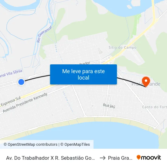 Av. Do Trabalhador X R. Sebastião Gonçalves to Praia Grande map