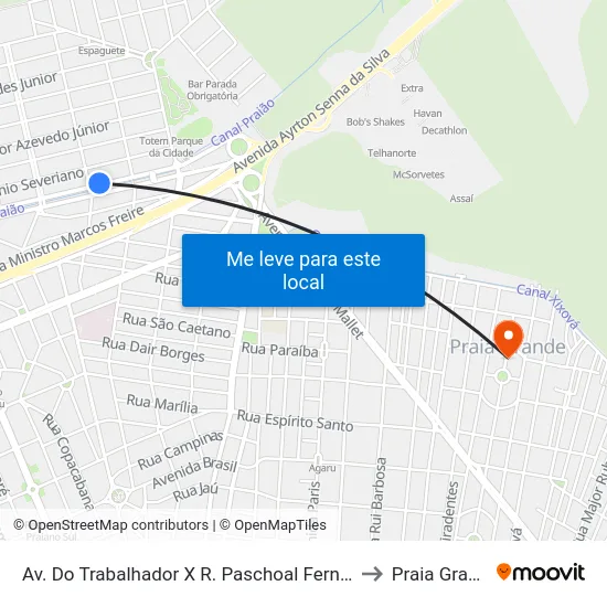 Av. Do Trabalhador X R. Paschoal Fernandes to Praia Grande map