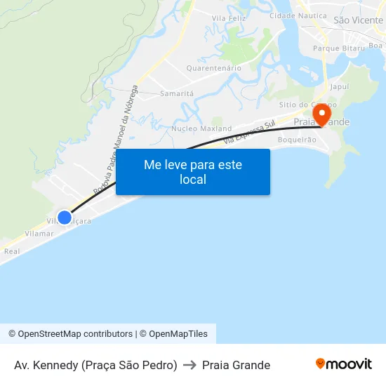 Av. Kennedy (Praça São Pedro) to Praia Grande map