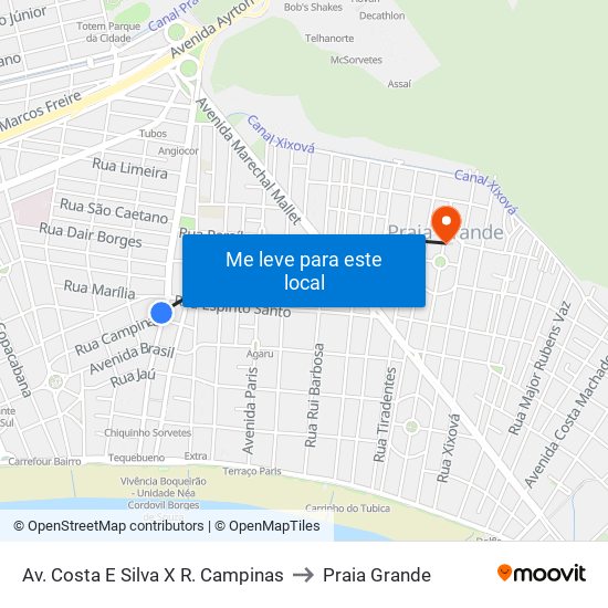 Av. Costa E Silva X R. Campinas to Praia Grande map