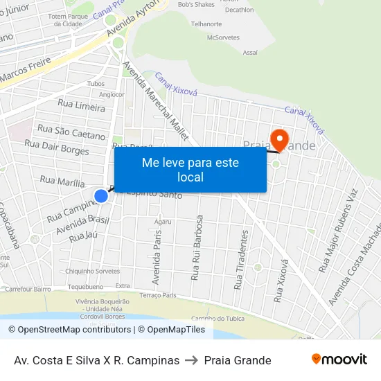 Av. Costa E Silva X R. Campinas to Praia Grande map
