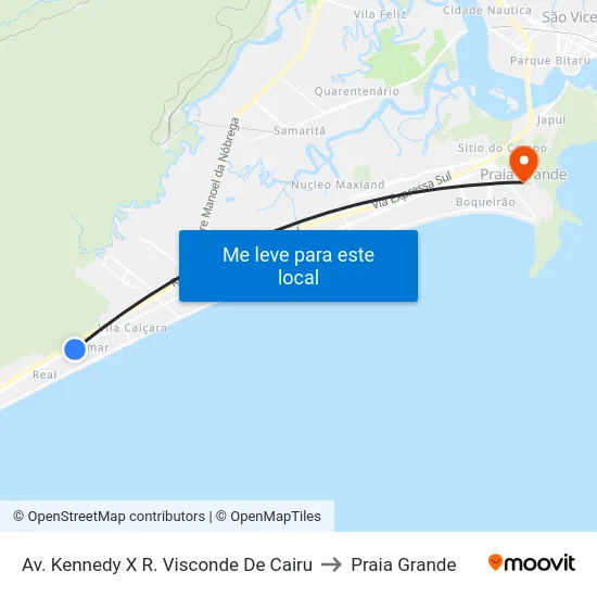 Av. Kennedy X R. Visconde De Cairu to Praia Grande map