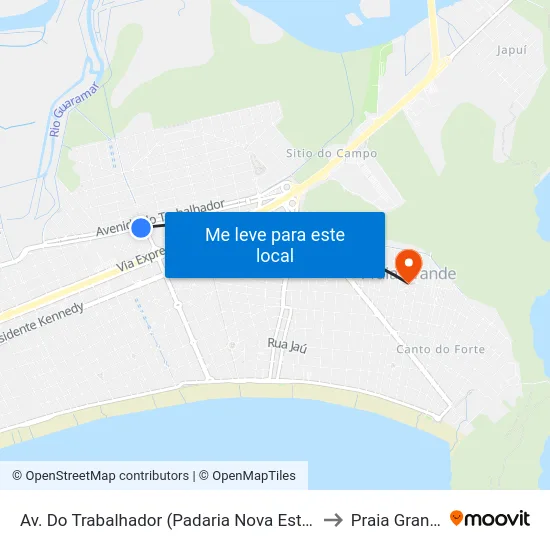 Av. Do Trabalhador (Padaria Nova Estrela) to Praia Grande map