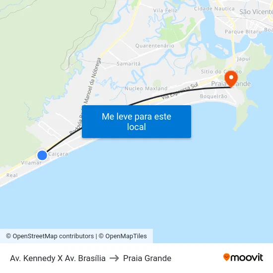 Av. Kennedy X Av. Brasília to Praia Grande map