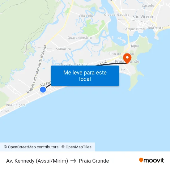 Av. Kennedy (Assaí/Mirim) to Praia Grande map