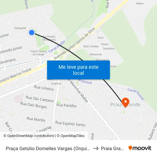 Praça Getúlio Dornelles Vargas (Orquidário) to Praia Grande map