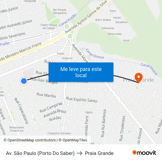 Av. São Paulo (Porto Do Saber) to Praia Grande map