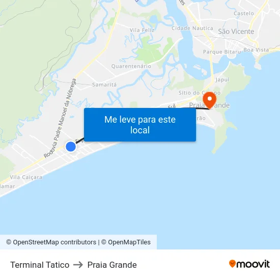 Terminal Tatico to Praia Grande map