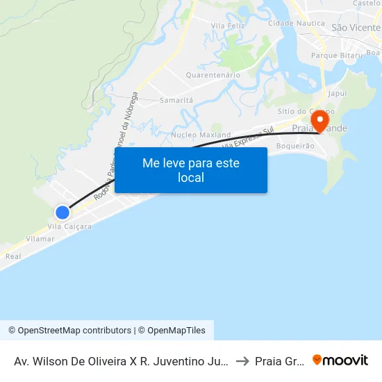Av. Wilson De Oliveira X R. Juventino Justo Fernandes to Praia Grande map