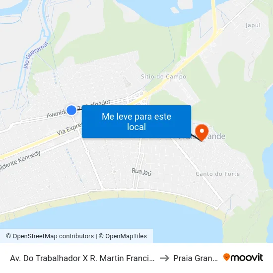 Av. Do Trabalhador X R. Martin Francisco to Praia Grande map