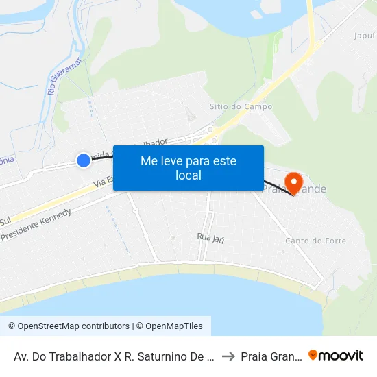 Av. Do Trabalhador X R. Saturnino De Brito to Praia Grande map