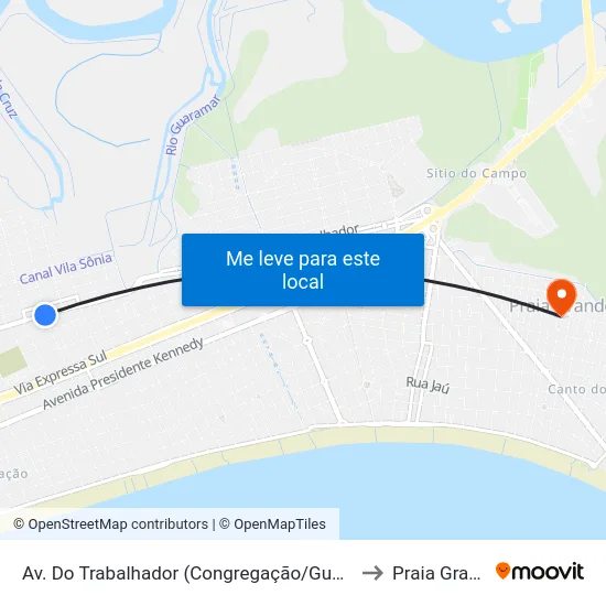 Av. Do Trabalhador (Congregação/Guaramar) to Praia Grande map