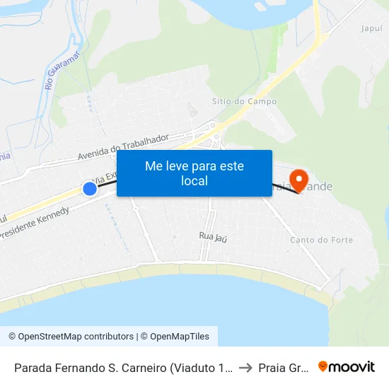 Parada Fernando S. Carneiro (Viaduto 19/Atacadão) to Praia Grande map