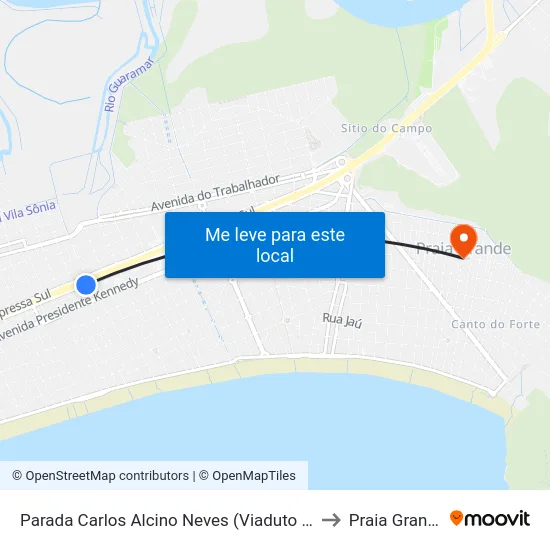 Parada Carlos Alcino Neves (Viaduto 17) to Praia Grande map