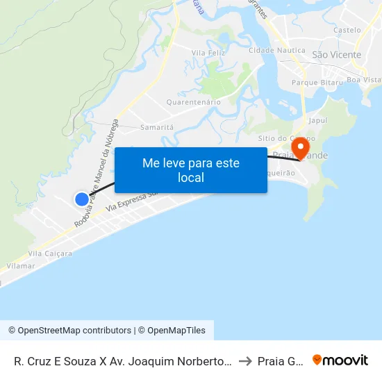 R. Cruz E Souza X Av. Joaquim Norberto De Souza E Silva to Praia Grande map