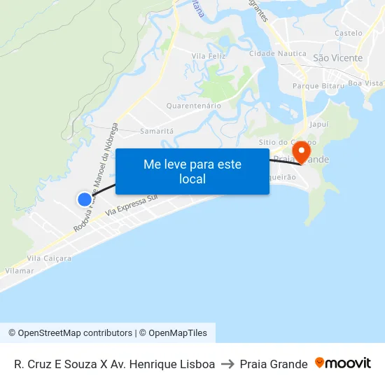 R. Cruz E Souza X Av. Henrique Lisboa to Praia Grande map