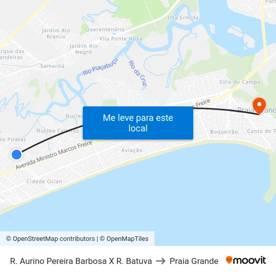 R. Aurino Pereira Barbosa X R. Batuva to Praia Grande map