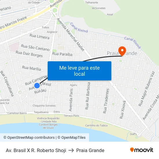 Av. Brasil X R. Roberto Shoji to Praia Grande map