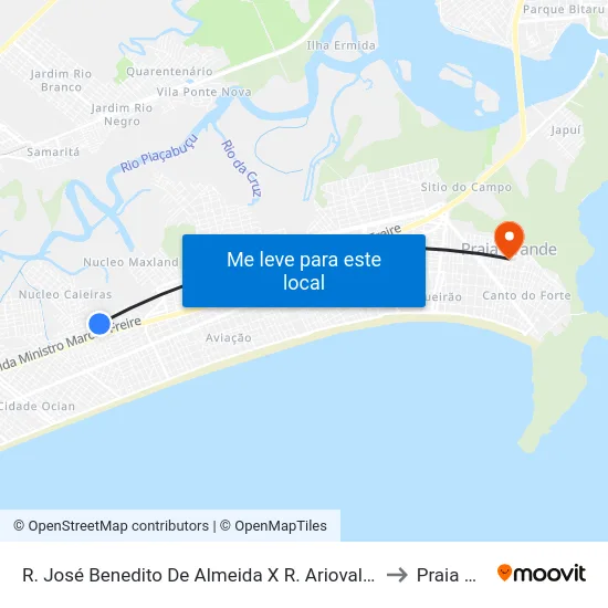 R. José Benedito De Almeida X R. Ariovaldo Augusto De Oliveira to Praia Grande map