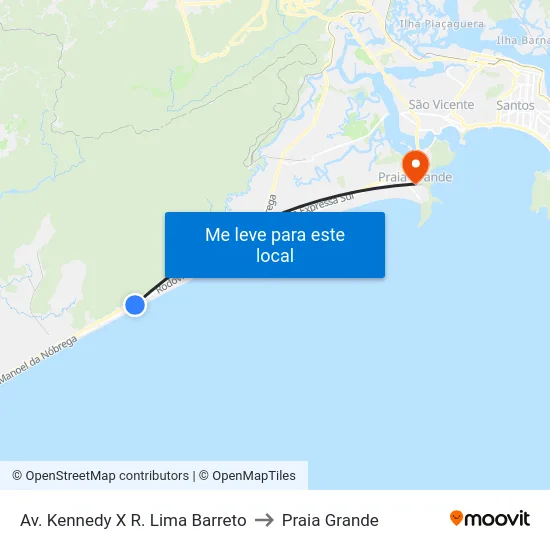 Av. Kennedy X R. Lima Barreto to Praia Grande map