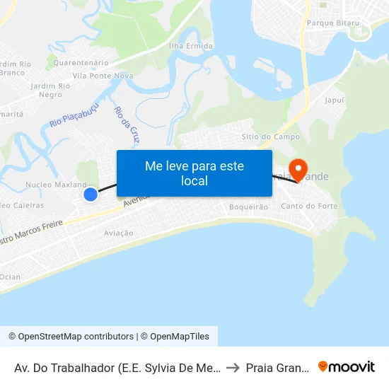 Av. Do Trabalhador (E.E. Sylvia De Melo) to Praia Grande map