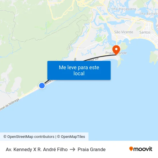 Av. Kennedy X R. André Filho to Praia Grande map