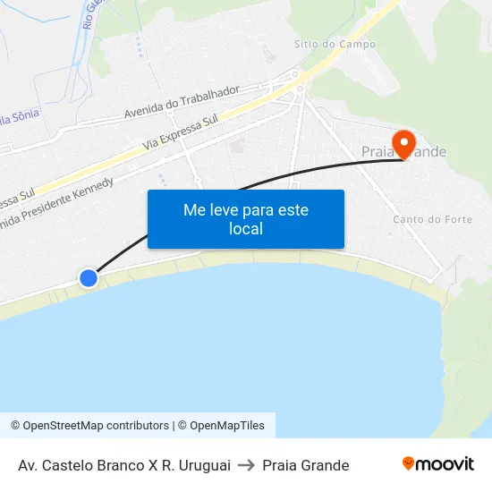 Av. Castelo Branco X R. Uruguai to Praia Grande map