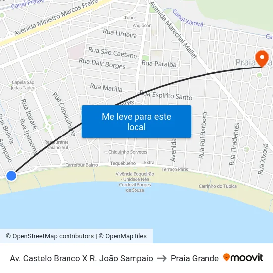 Av. Castelo Branco X R. João Sampaio to Praia Grande map