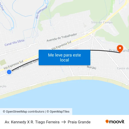Av. Kennedy X R. Tiago Ferreira to Praia Grande map