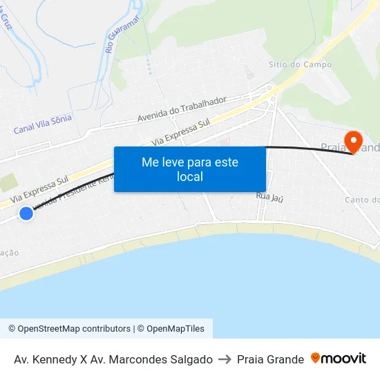 Av. Kennedy X Av. Marcondes Salgado to Praia Grande map