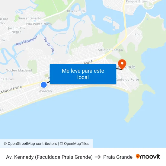 Av. Kennedy (Faculdade Praia Grande) to Praia Grande map