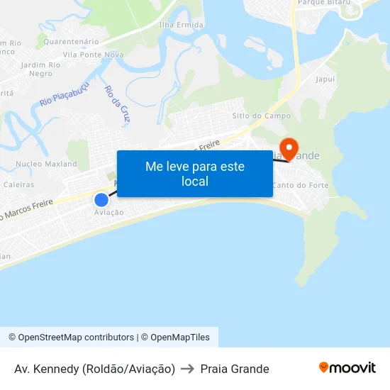 Av. Kennedy (Roldão/Aviação) to Praia Grande map