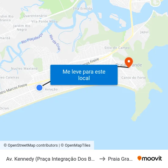 Av. Kennedy (Praça Integração Dos Bairros) to Praia Grande map