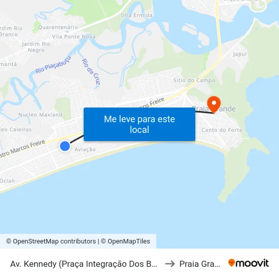 Av. Kennedy (Praça Integração Dos Bairros) to Praia Grande map