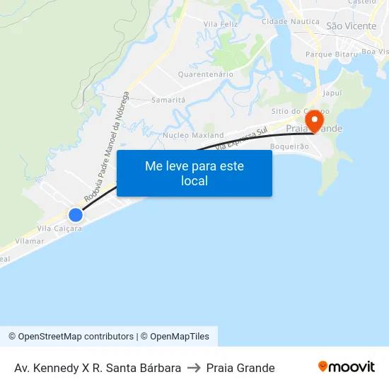 Av. Kennedy X R. Santa Bárbara to Praia Grande map