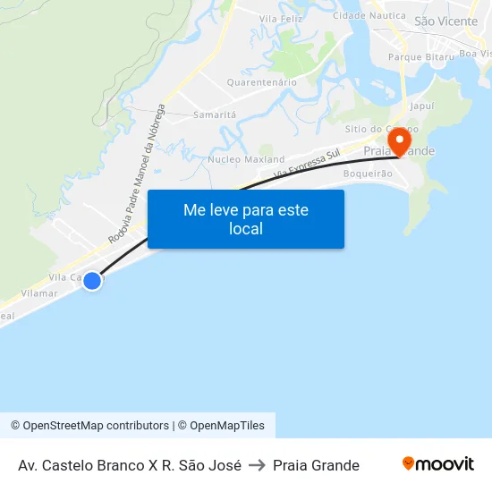 Av. Castelo Branco X R. São José to Praia Grande map