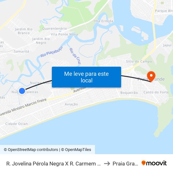 R. Jovelina Pérola Negra X R. Carmem Miranda to Praia Grande map