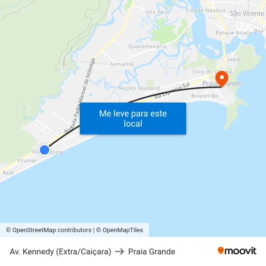 Av. Kennedy (Extra/Caiçara) to Praia Grande map