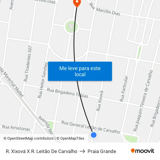R. Xixová X R. Leitão De Carvalho to Praia Grande map