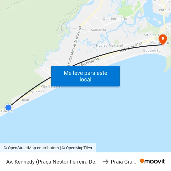 Av. Kennedy (Praça Nestor Ferreira De Souza) to Praia Grande map