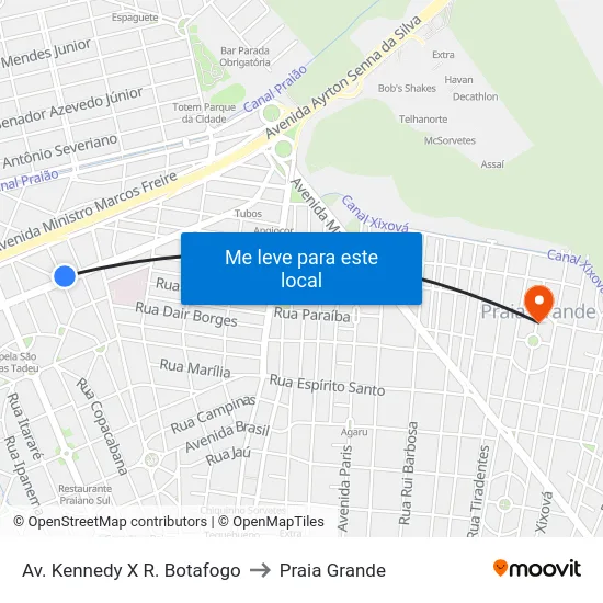 Av. Kennedy X R. Botafogo to Praia Grande map