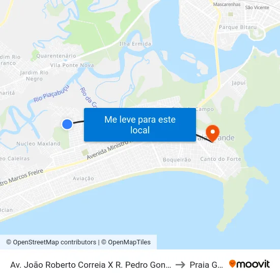 Av. João Roberto Correia X R. Pedro Gonçalves Dos Santos to Praia Grande map
