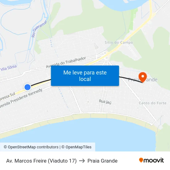 Av. Marcos Freire (Viaduto 17) to Praia Grande map