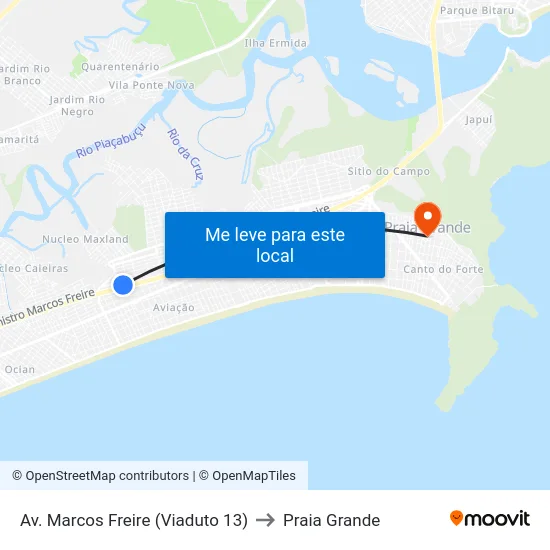 Av. Marcos Freire (Viaduto 13) to Praia Grande map