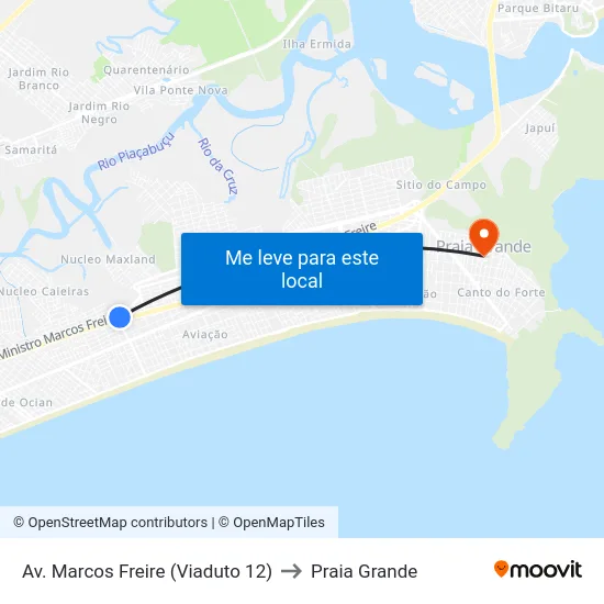 Av. Marcos Freire (Viaduto 12) to Praia Grande map